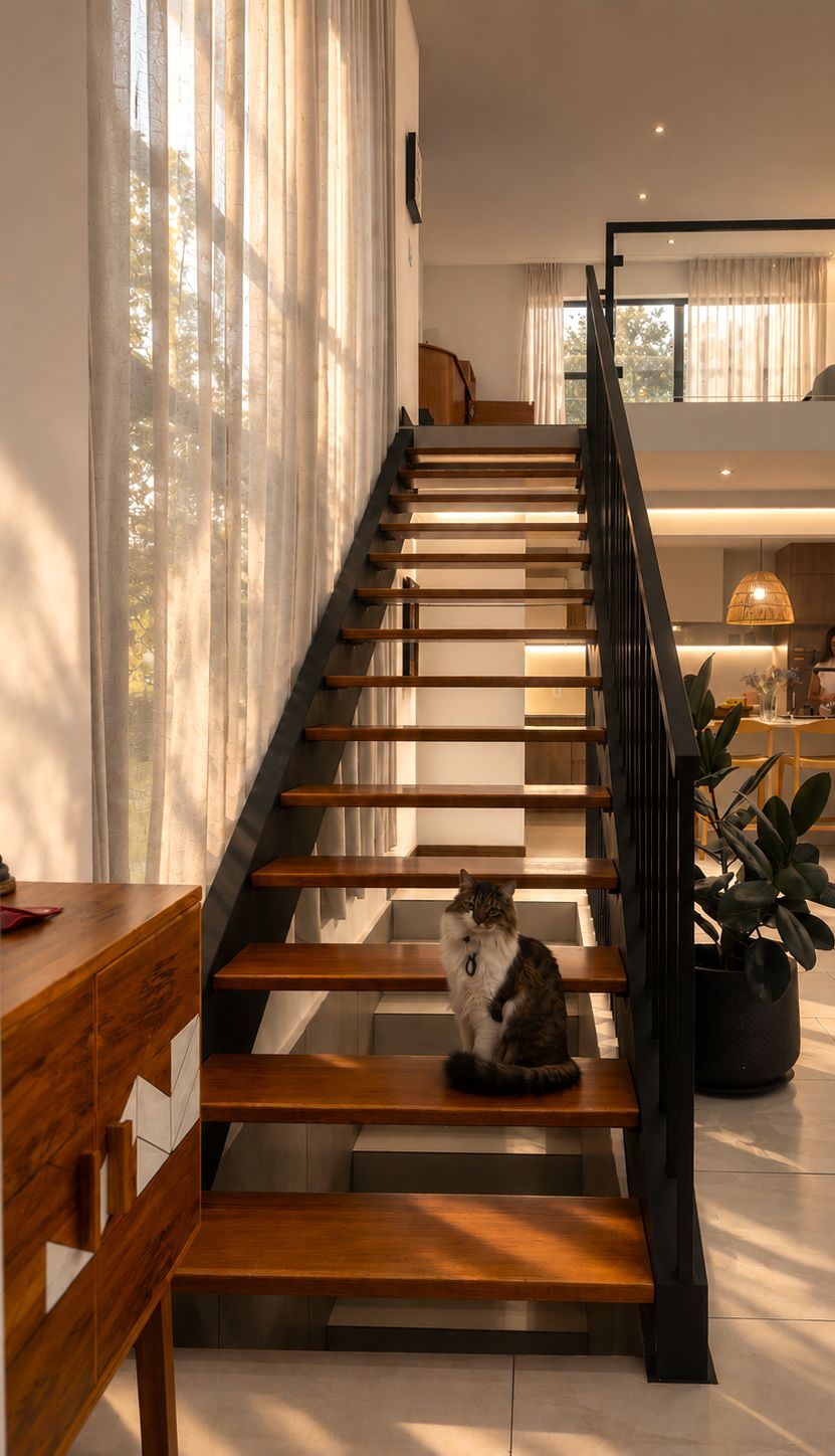 Escalera, luz y materialidad